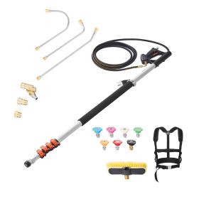 Pressure Washer Telescoping Wand, 24 ft, 4000 psi, Telescopic Spray Wand with Power Washer Extension Wands, Gutter Cleaner, Brush Head