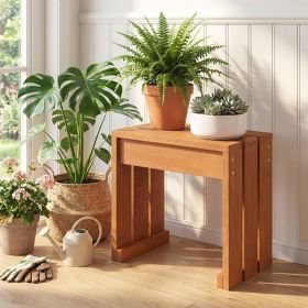 1PC Outdoor Garden Bench Single Person Patio Backless Bench with Solid Wooden Frame