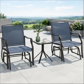Gray 3 Piece Outdoor Bistro Set with Glider Chair And Coffee Table 2 Patio Rocking Swing Chairs with Breathable Sling Fabric for Backyard Garden