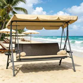 3-Seat Outdoor Patio Swing Chair with Canopy Glider Removable Cushion Pillows Adjustable Shade Rattan Porch Garden Poolside Backyard Furniture