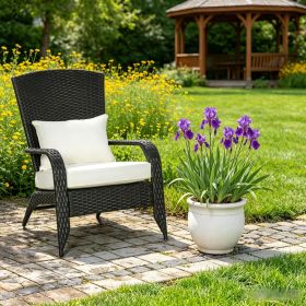 Outdoor Wicker Adirondack Chair Cream White Rattan Fire Pit Chair with Soft Cushions All-Weather Tall Curved Backrest
