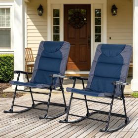 Navy Blue 2 Piece Outdoor Patio Furniture Set Folding Padded Rocking Chairs Bistro Style for Porch Camping Balcony