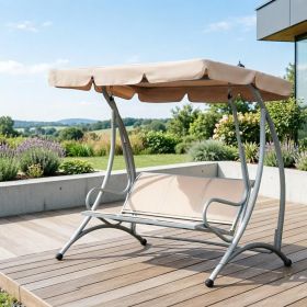 Beige 3-Seat Outdoor Porch Swing Chair Patio Swing Glider with Adjustable Canopy Breathable Seat Steel Frame for Garden Poolside Backyard