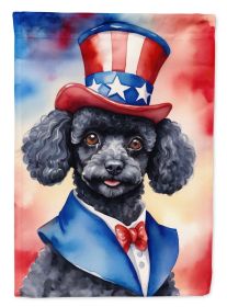 Black Poodle Patriotic American House Flag Large Porch Sleeve Pole Decorative Outside Yard Banner Artwork Wall Hanging, Polyester, House Size