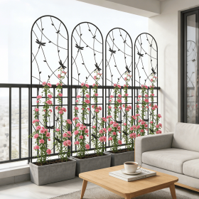 4 Pack Metal Garden Trellis 86.7" x 19.7" Rustproof Trellis for Climbing Plants Outdoor Flower Support Dragonfly Deco Black
