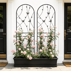 2 Pack Metal Garden Trellis 71" x 19.7" Rustproof Trellis for Climbing Plants Outdoor Flower Support Butterfly Deco Black