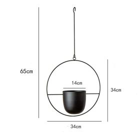 Nordic Metal Hanging Chain Flower Pot Iron Hanging Flower Basket Vase Plant Hanging Planter For Home Garden Balcony Decoration (Ships From: China, Color: Black Round)