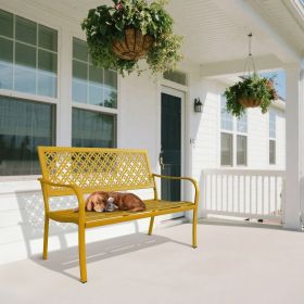Outdoor Garden Bench with Anti-Rust Metal Powder Coated Frame, Patio Bench for Front Porch Park (Color: Yellow)
