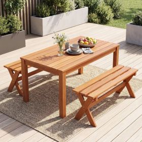 36" Outdoor Solid Wood Bench Set of 1/2 Backless Patio Dining Bench with Teak Oil Finish (size: Set of 2)