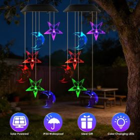 Solar Moon and Star Wind Chime 7 Color Changing Wind Chime for Outside IPX4 Waterproof Outdoor Garden Yard Decor (Quantity: 2Pcs)