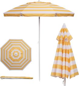 5.5 Ft Portable Beach Umbrella, Lightweight UV Protection Sunshade with Tilt Pole & Carry Bag, Outdoor Canopy Umbrella for Beach, Sand, Pool, Pat (Color: Yellow Cabana Stripe)