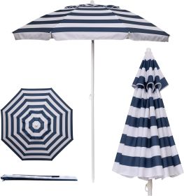 5.5 Ft Portable Beach Umbrella, Lightweight UV Protection Sunshade with Tilt Pole & Carry Bag, Outdoor Canopy Umbrella for Beach, Sand, Pool, Pat (Color: Blue & White Stripe)