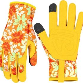 Leather Gardening Gloves for Women Thorn Proof Garden Gloves Touch Screen Working Gloves Gifts,M (Color: Yellow)