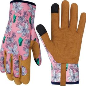 Leather Gardening Gloves for Women Thorn Proof Garden Gloves Touch Screen Working Gloves Gifts,M (Color: P Flower)
