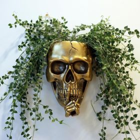 Wall Planter for Indoor Outdoor Plants, Hanging Skull Vase Unique Face Flower Pot Head Planters (Color: Don't Speak Gold)
