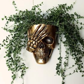 Wall Planter for Indoor Outdoor Plants, Hanging Skull Vase Unique Face Flower Pot Head Planters (Color: Don't Look Gold)