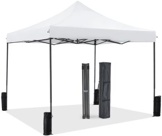10 x 10ft Pop Up Canopy Tent Easy Setup Outdoor Shade Instant Portable Sun Shelter Canopy Tent for Parties Camping Beach (Color: White)