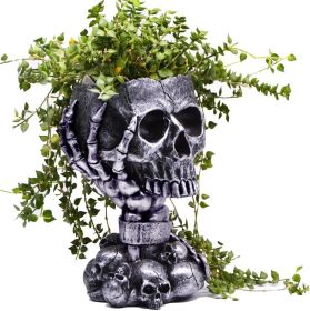 Skull Planter, Gothic Planters for Halloween Decorations Indoor/Outdoor Plants, Goth Flower Pots, Plant Pots, Skull Flower Pot, Plant Pot (Color: Tall Black)